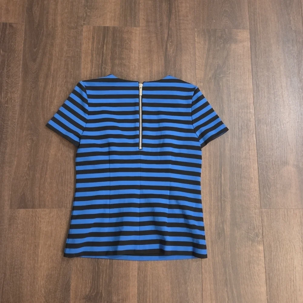 Michael Kors Blue and Black Striped Short Sleeve Top